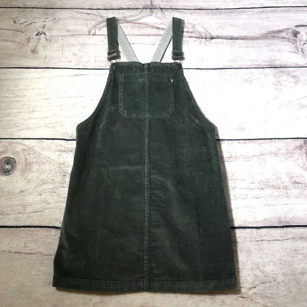 NEW Purnell Workwear Overall Dress 8/29 Green Corduroy Bib Pocket Mini Skirt Y2k